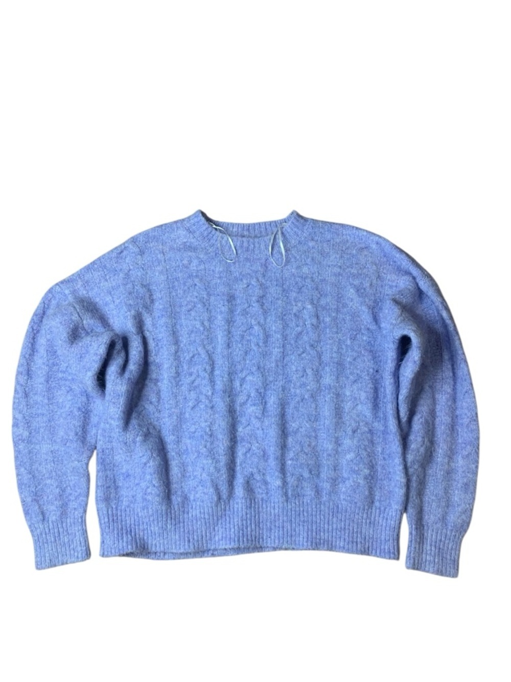 PIECES Periwinkle Blue Cable Knit Crewneck Sweater - Size Large